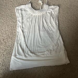 Vanity White Beaded Halter Top Size L Boho Summer Resort Blouse